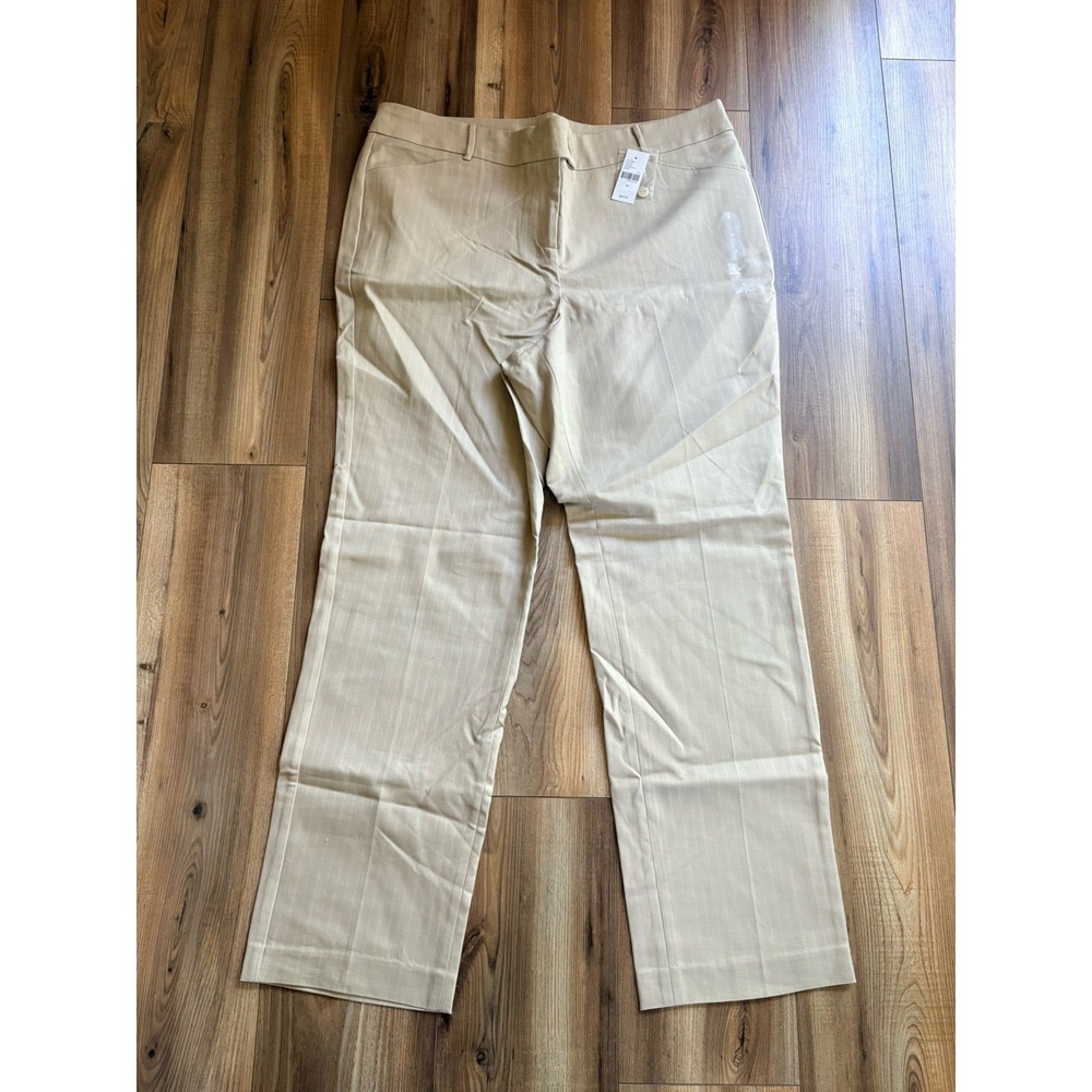 Lane Bryant Dress Pants Women's 18 Beige Pinstripe Cotton Stretch Casual NWT